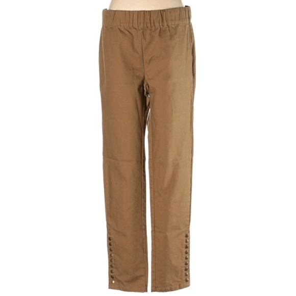 Soft Surroundings Pull On‎ Rivet Ankle Pants S Tan Elastic Waist - Picture 1 of 9